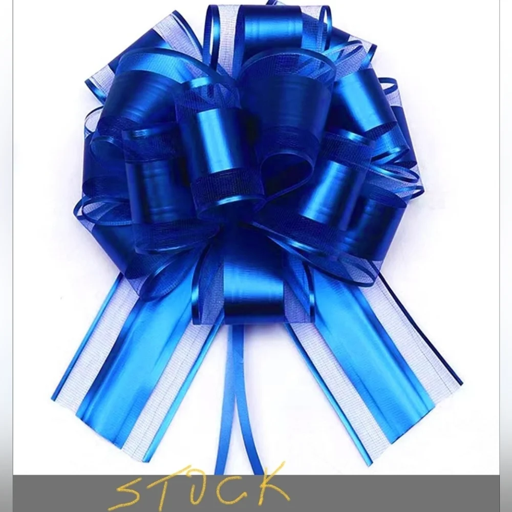 Blue and White PULL bows Set of 9, 4 WHITE and 5 Blue,
